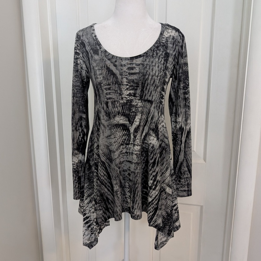 Karen Kane Stretchy Babydoll Tunic Top SMALL Y2K Fairy Grunge Asymmetrical Women